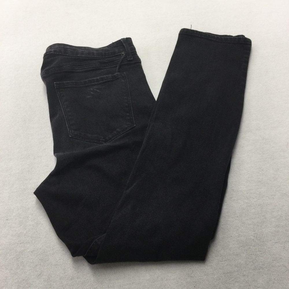 Old Navy High Rise Straight Jeans Womens 14 Tall Black Dark Wash Stretch Denim
